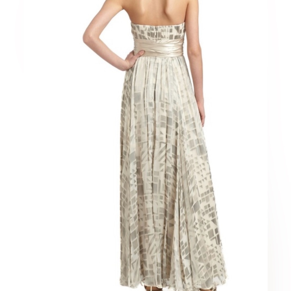NWT - BCBGMaxAzria Long Chiffon Silk Flowy Silvery-Beige 
Gown - Picture 5 of 11